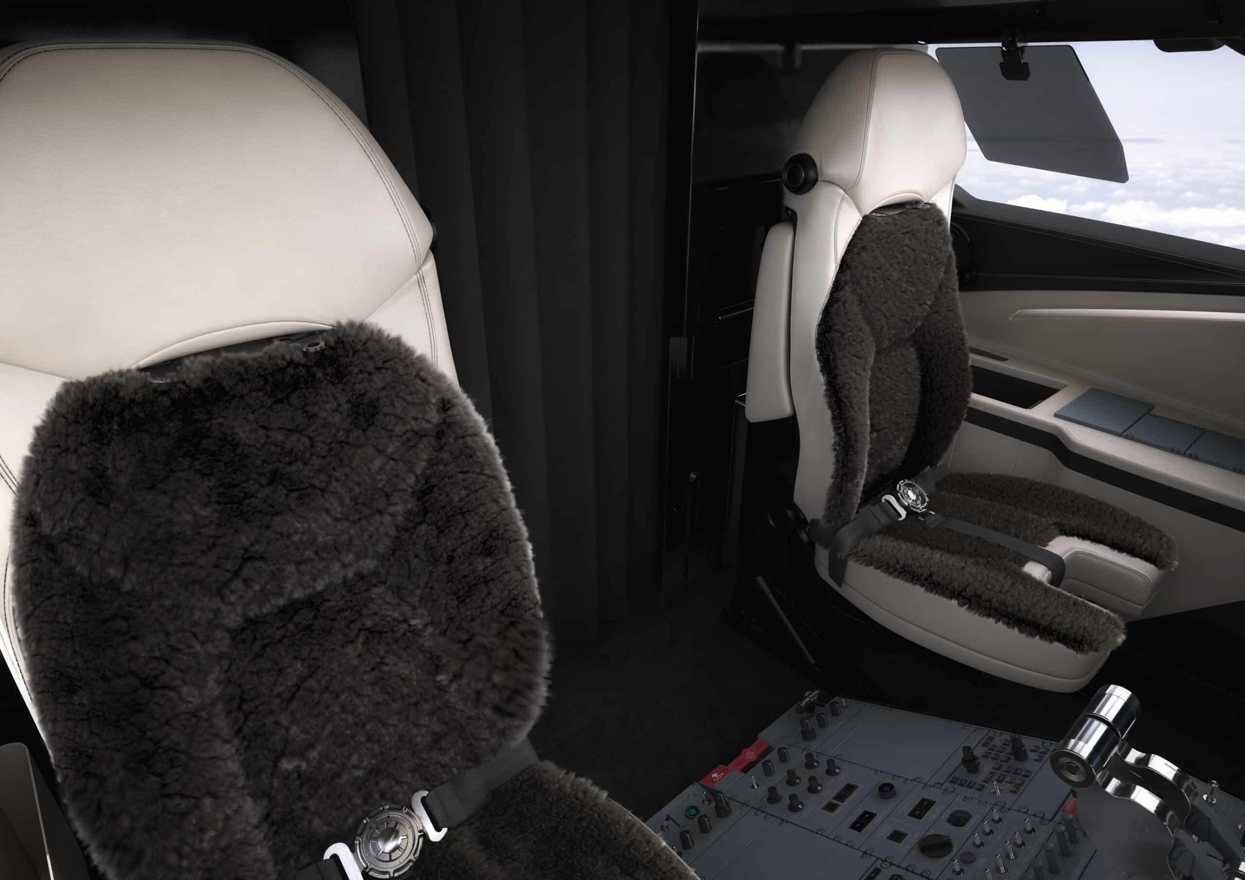 Location jet privé - Cockpit Challenger 650 avec sièges pilotes.