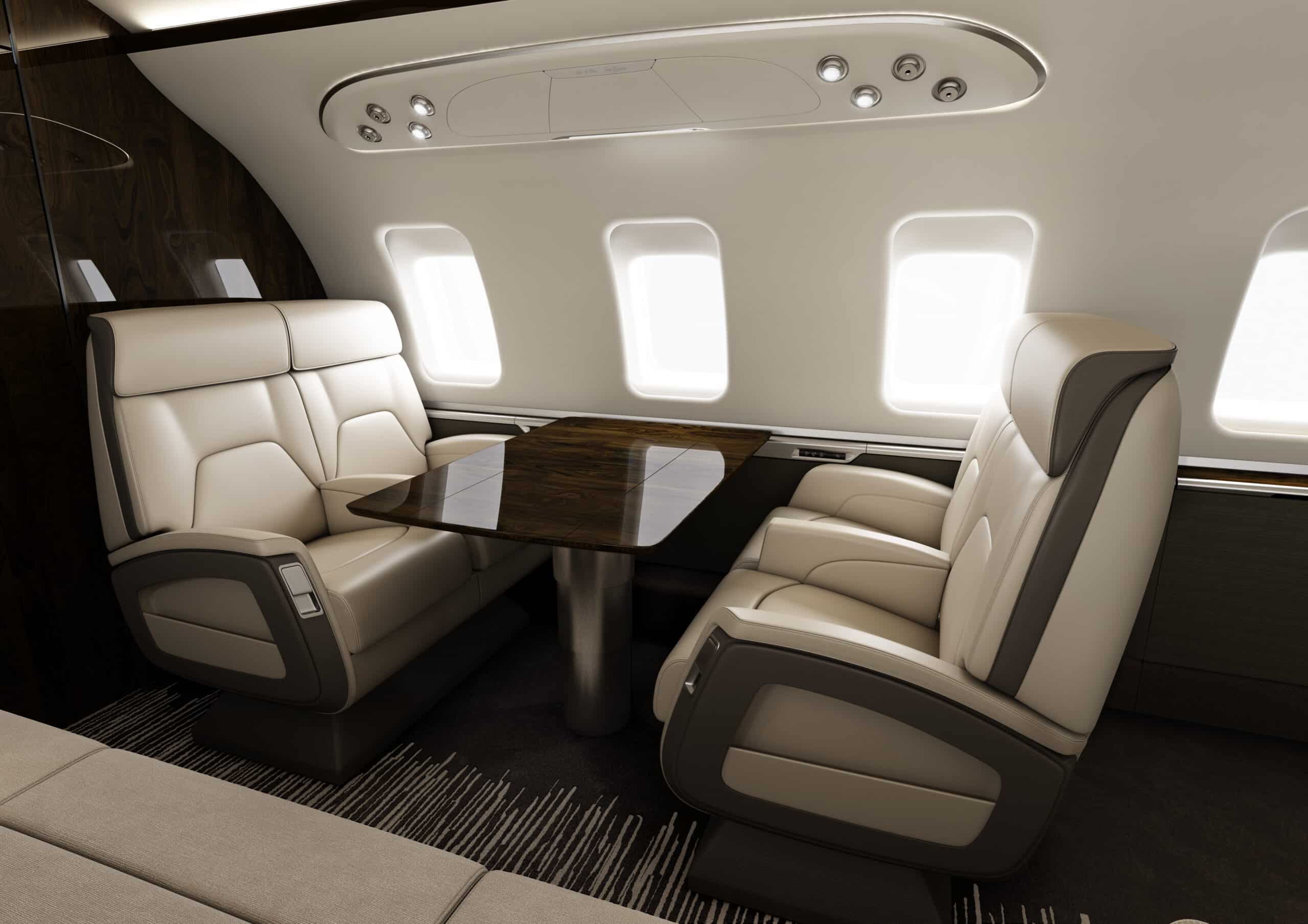 Location de jet privé : intérieur luxueux Challenger 650.