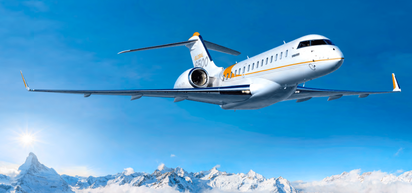 location de jet privé - Global 6500 sur montagnes enneigées