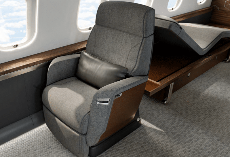 Jet privé Luxurious GLOBAL 6500, siège cabine luxueux.